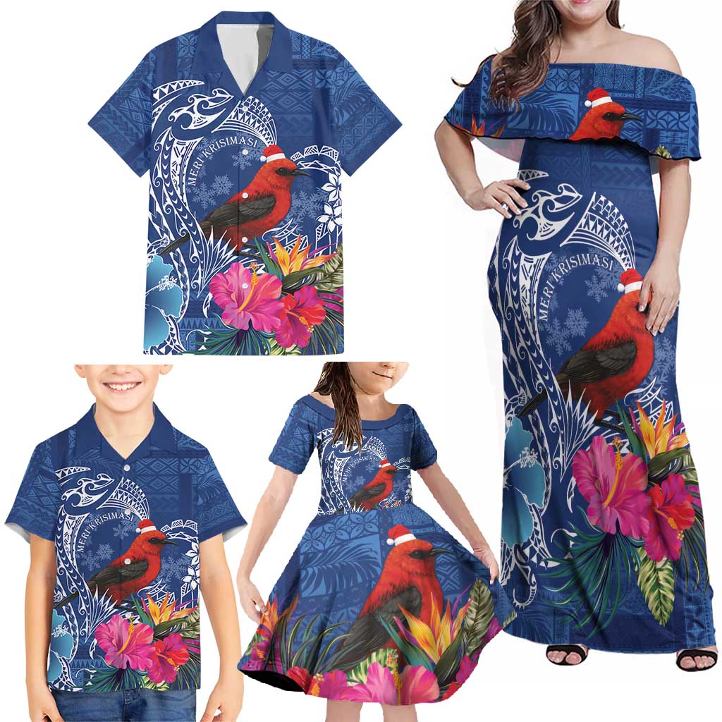 Personalized Samoa Christmas Family Matching Off Shoulder Maxi Dress and Hawaiian Shirt Cardinal Honeyeater Mix Siapo