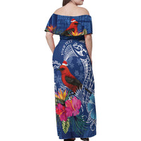 Personalized Samoa Christmas Family Matching Off Shoulder Maxi Dress and Hawaiian Shirt Cardinal Honeyeater Mix Siapo