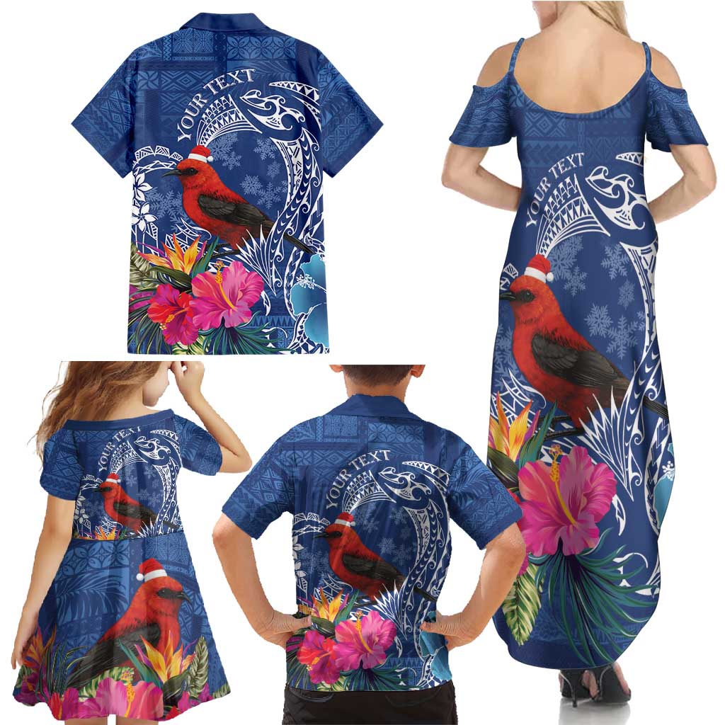 Personalized Samoa Christmas Family Matching Summer Maxi Dress and Hawaiian Shirt Cardinal Honeyeater Mix Siapo