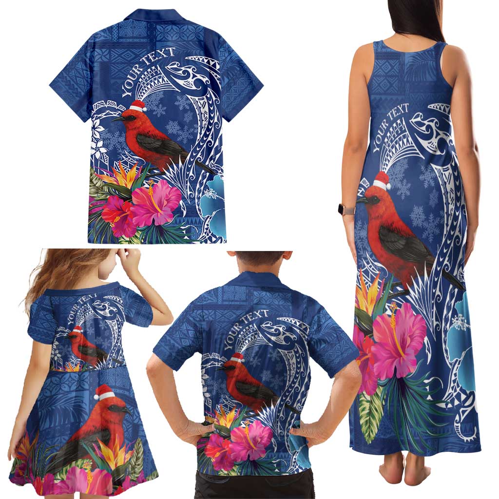 Personalized Samoa Christmas Family Matching Tank Maxi Dress and Hawaiian Shirt Cardinal Honeyeater Mix Siapo