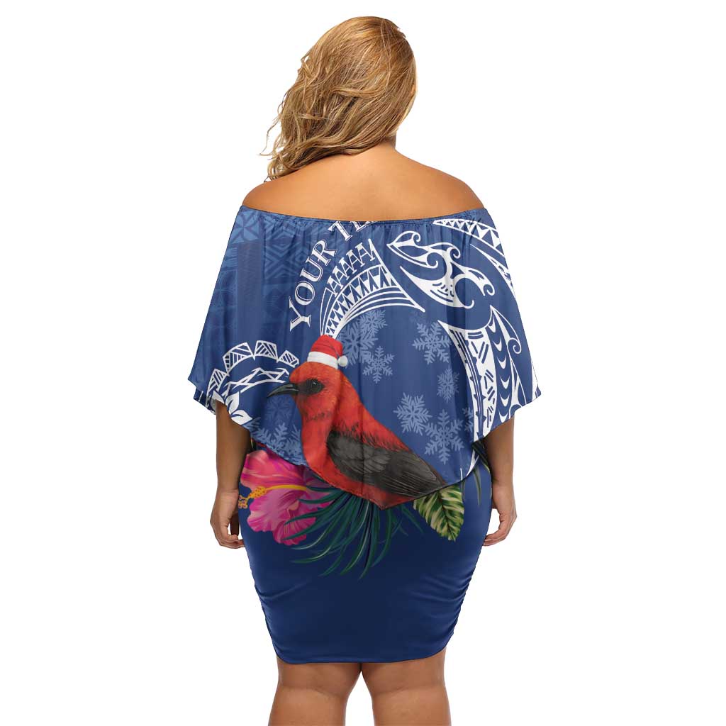 Personalized Samoa Christmas Off Shoulder Short Dress Cardinal Honeyeater Mix Siapo