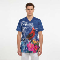 Personalized Samoa Christmas Scrub Top Cardinal Honeyeater Mix Siapo - Polynesian Pride