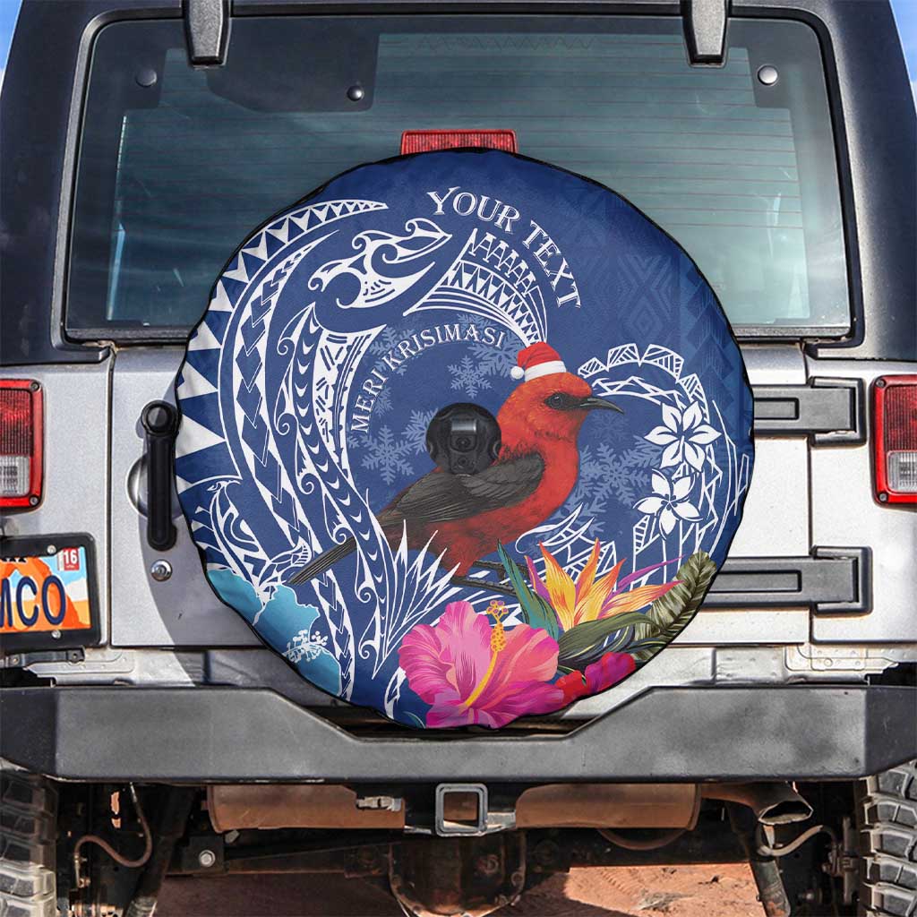 Personalized Samoa Christmas Spare Tire Cover Cardinal Honeyeater Mix Siapo LT7 Blue - Polynesian Pride