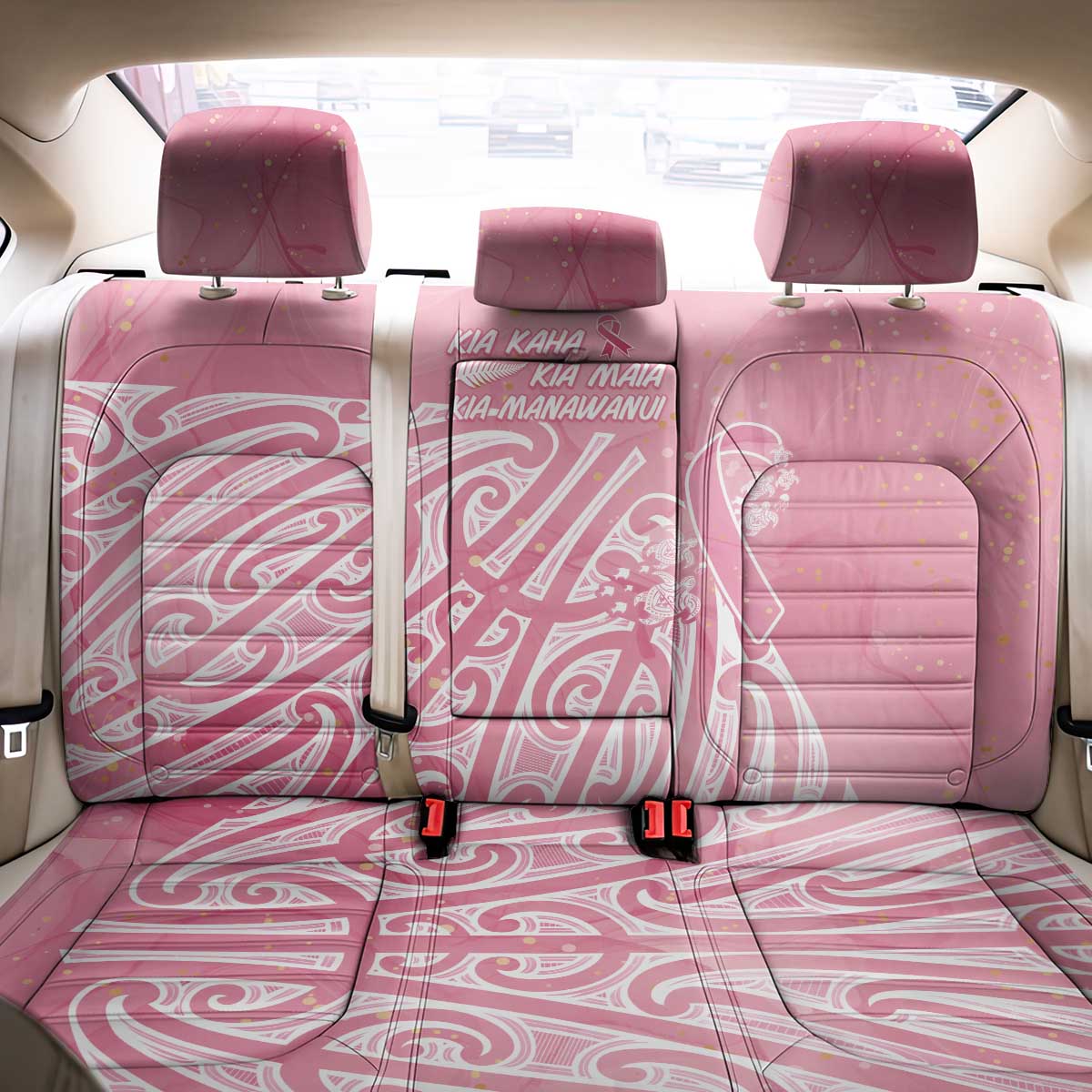 Breast Cancer Awareness Maori Back Car Seat Cover Kia Kaha Kia Maia Kia Manawanui - Polynesian Pride