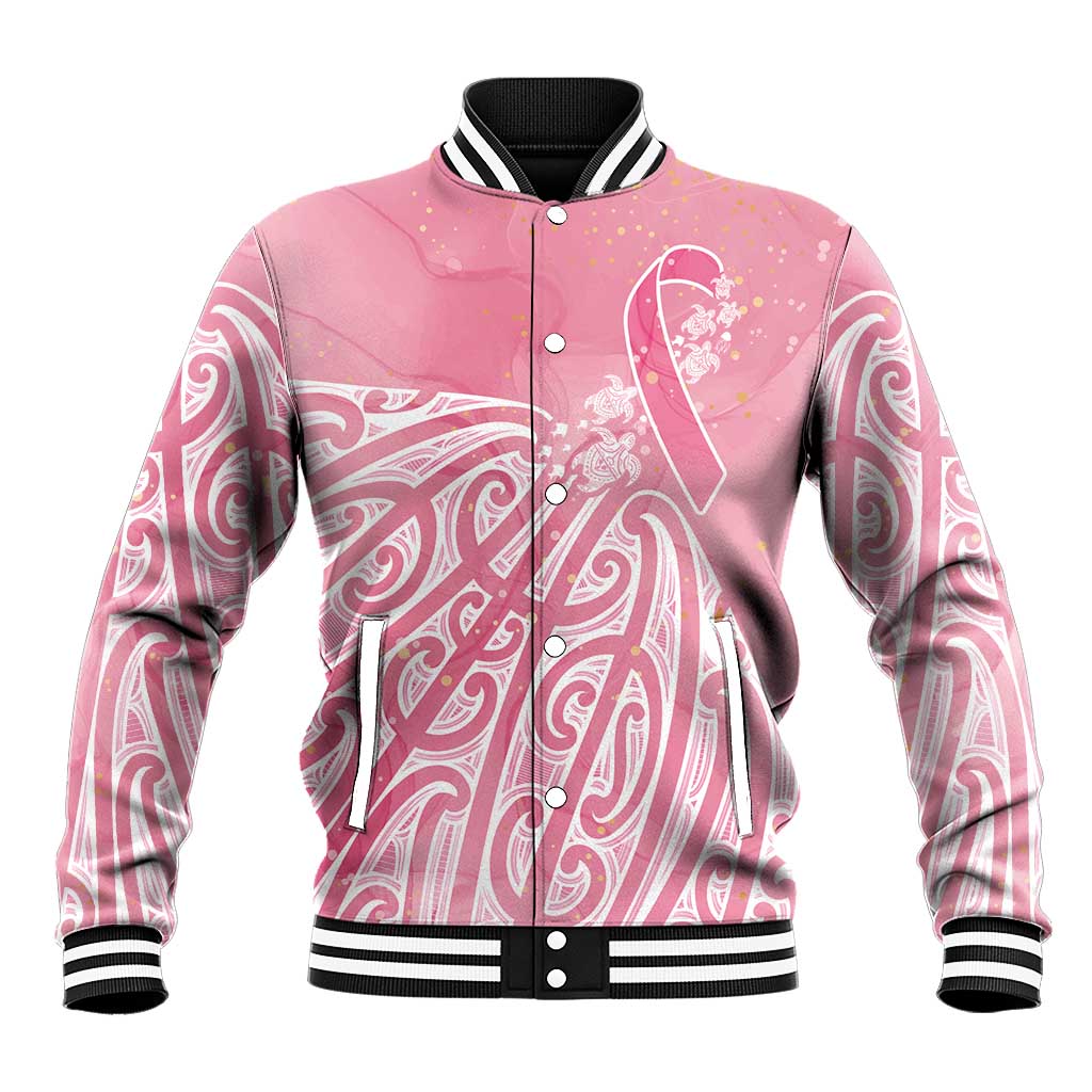 Breast Cancer Awareness Maori Baseball Jacket Kia Kaha Kia Maia Kia Manawanui - Polynesian Pride