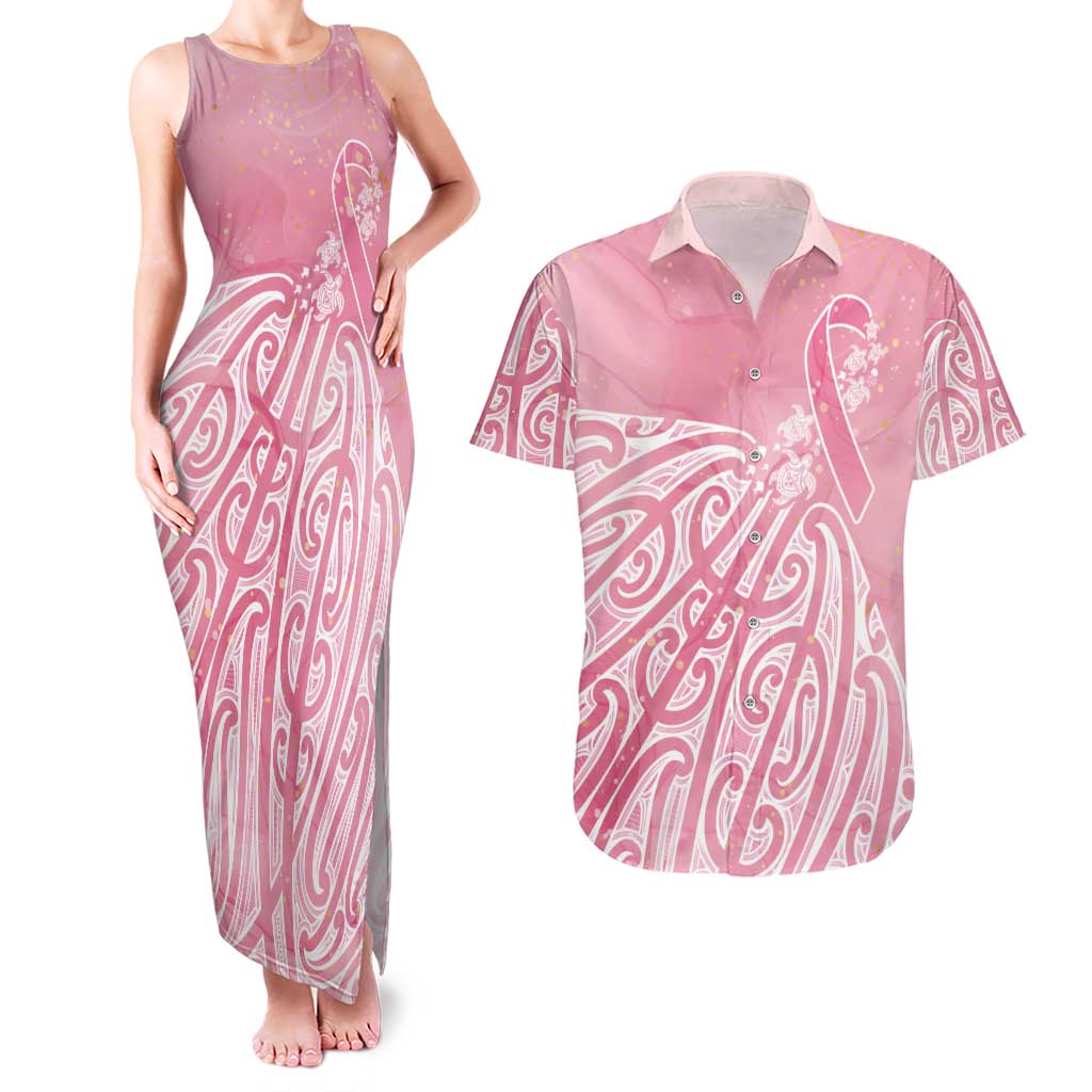 Breast Cancer Awareness Maori Couples Matching Tank Maxi Dress and Hawaiian Shirt Kia Kaha Kia Maia Kia Manawanui - Polynesian Pride