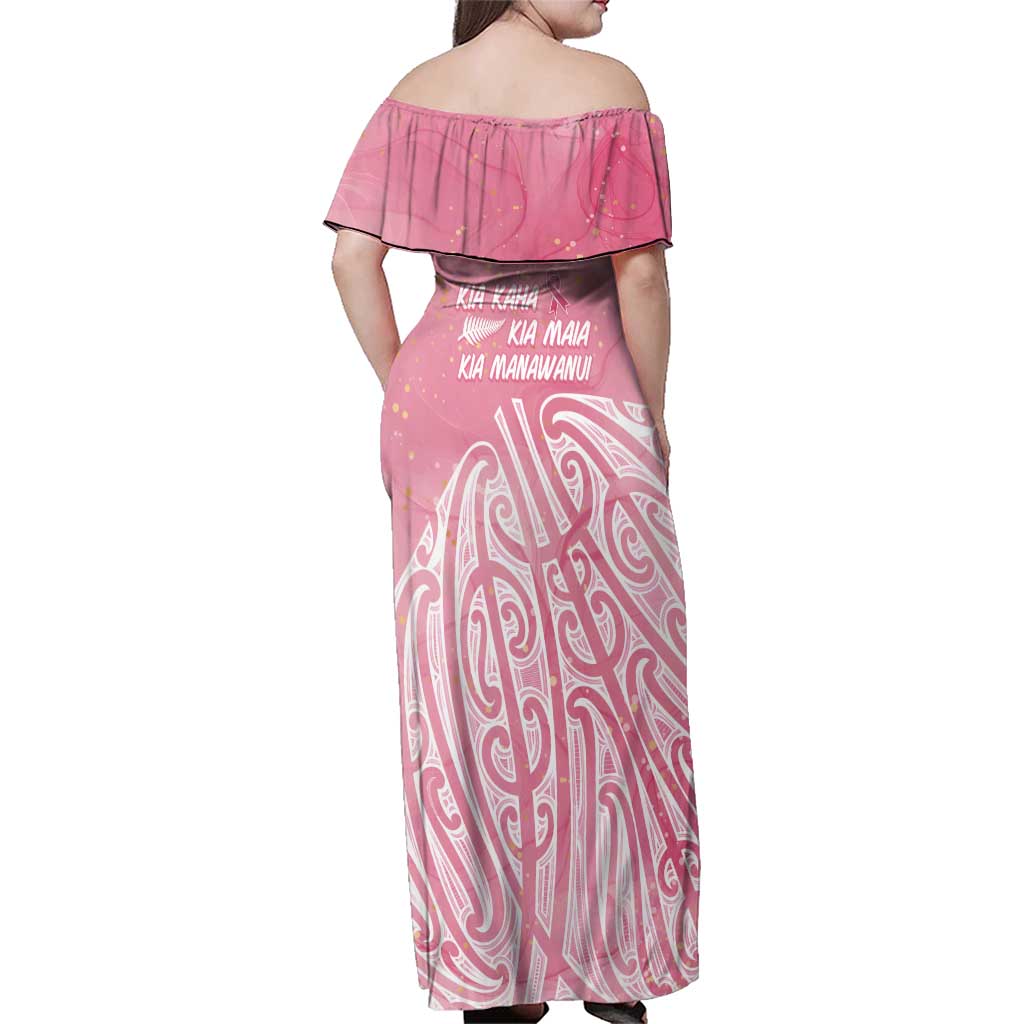 Breast Cancer Awareness Maori Family Matching Off Shoulder Maxi Dress and Hawaiian Shirt Kia Kaha Kia Maia Kia Manawanui - Polynesian Pride
