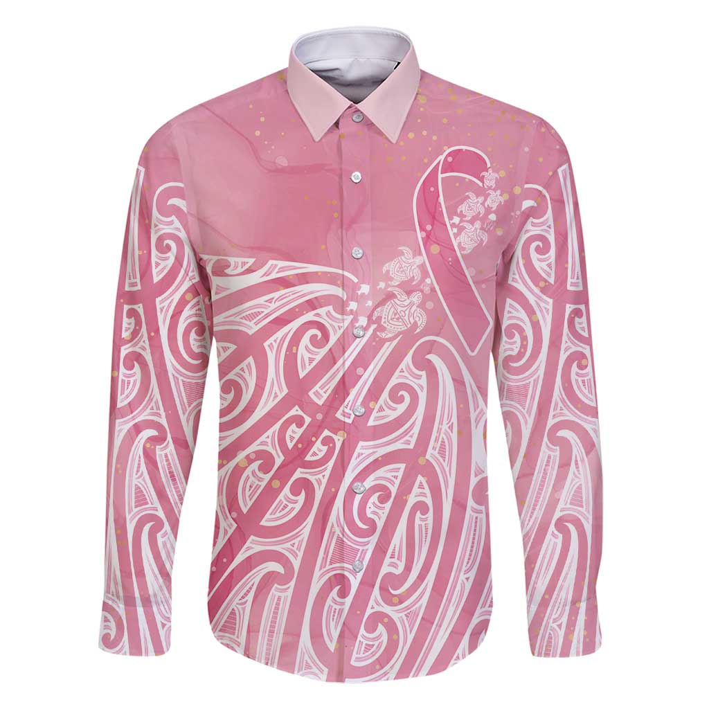 Breast Cancer Awareness Maori Family Matching Off Shoulder Short Dress and Hawaiian Shirt Kia Kaha Kia Maia Kia Manawanui - Polynesian Pride