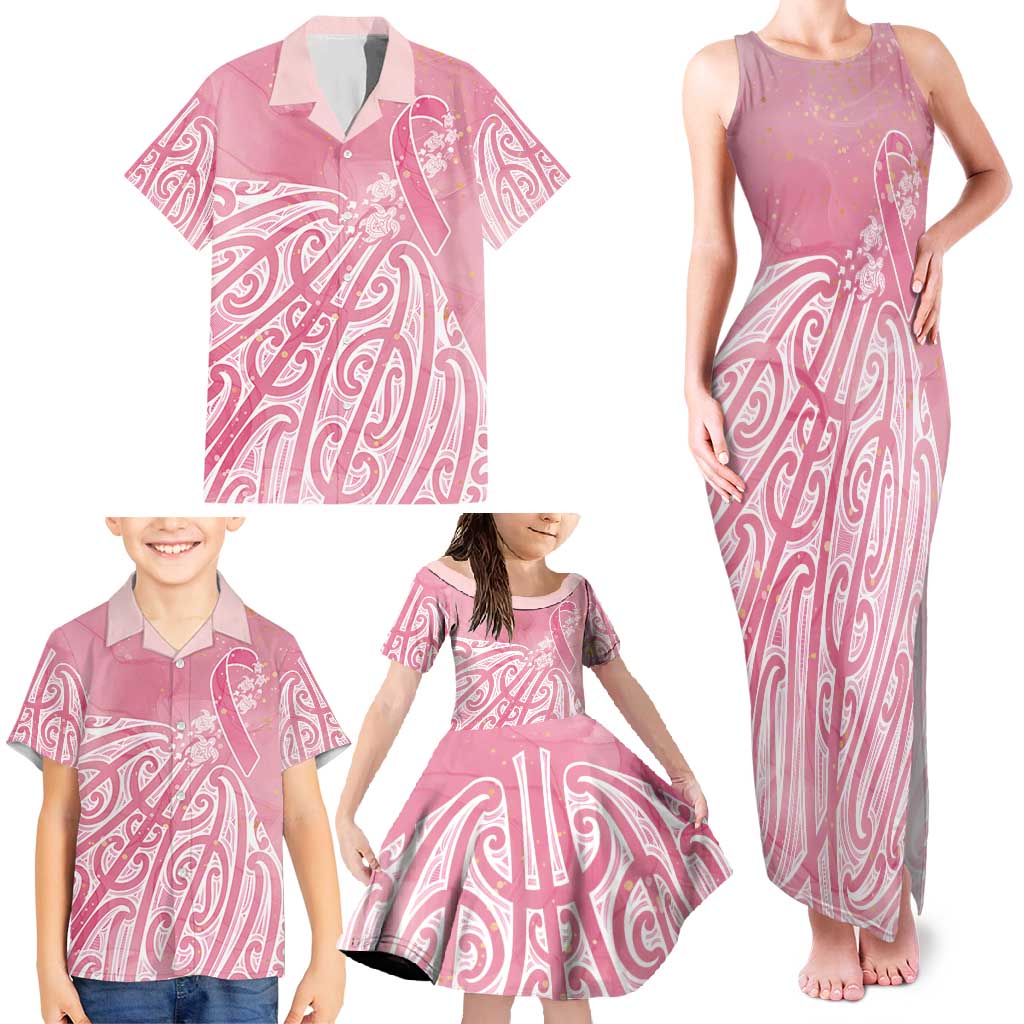 Breast Cancer Awareness Maori Family Matching Tank Maxi Dress and Hawaiian Shirt Kia Kaha Kia Maia Kia Manawanui - Polynesian Pride