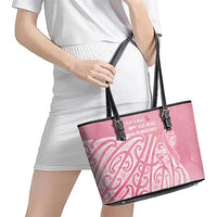 Breast Cancer Awareness Maori Leather Tote Bag Kia Kaha Kia Maia Kia Manawanui - Polynesian Pride