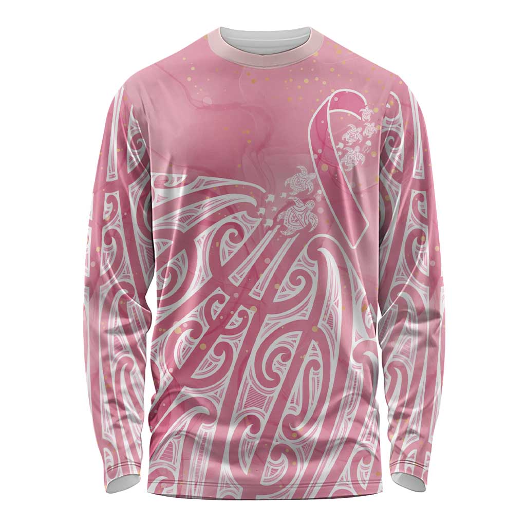 Breast Cancer Awareness Maori Long Sleeve Shirt Kia Kaha Kia Maia Kia Manawanui - Polynesian Pride