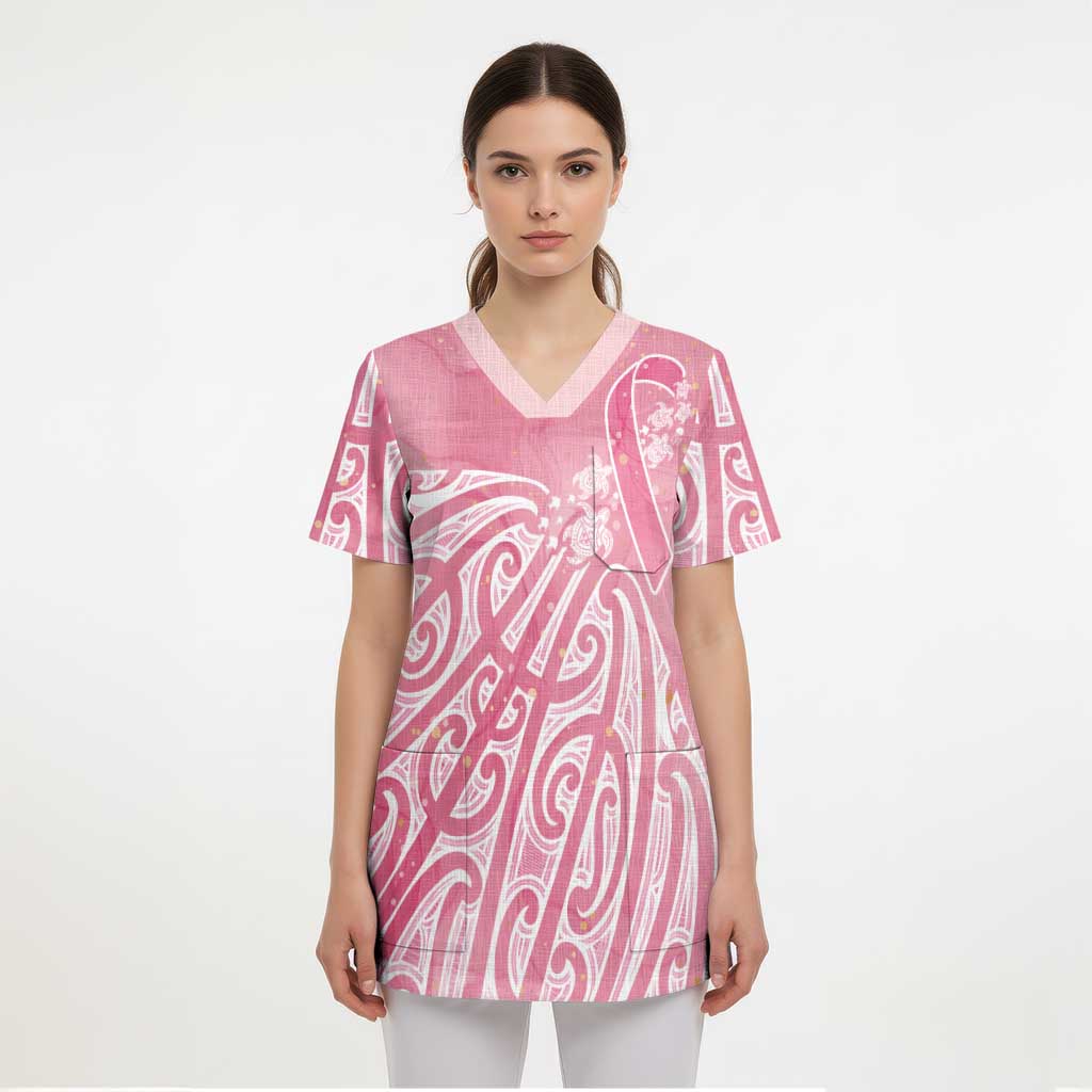 Breast Cancer Awareness Maori Scrub Top Kia Kaha Kia Maia Kia Manawanui - Polynesian Pride