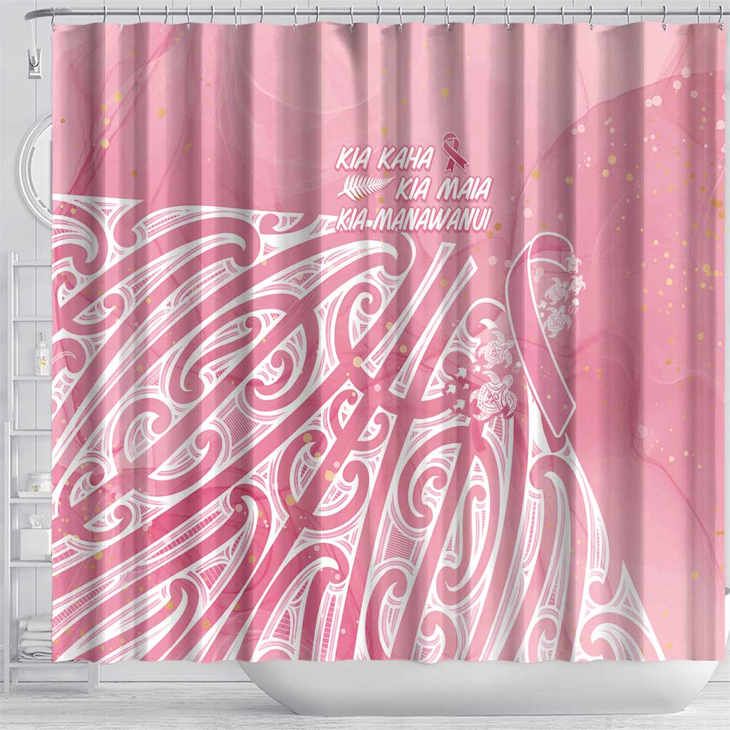 Breast Cancer Awareness Maori Shower Curtain Kia Kaha Kia Maia Kia Manawanui - Polynesian Pride