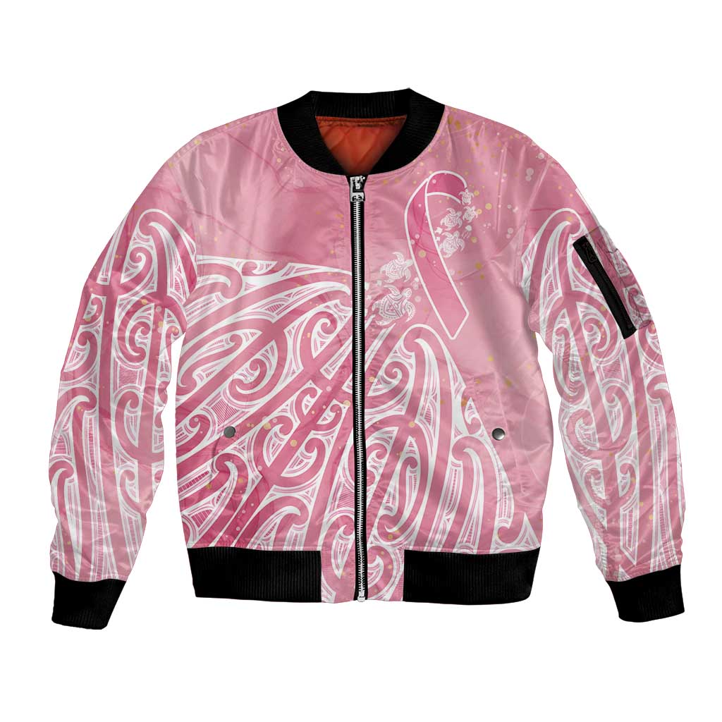 Breast Cancer Awareness Maori Sleeve Zip Bomber Jacket Kia Kaha Kia Maia Kia Manawanui - Polynesian Pride