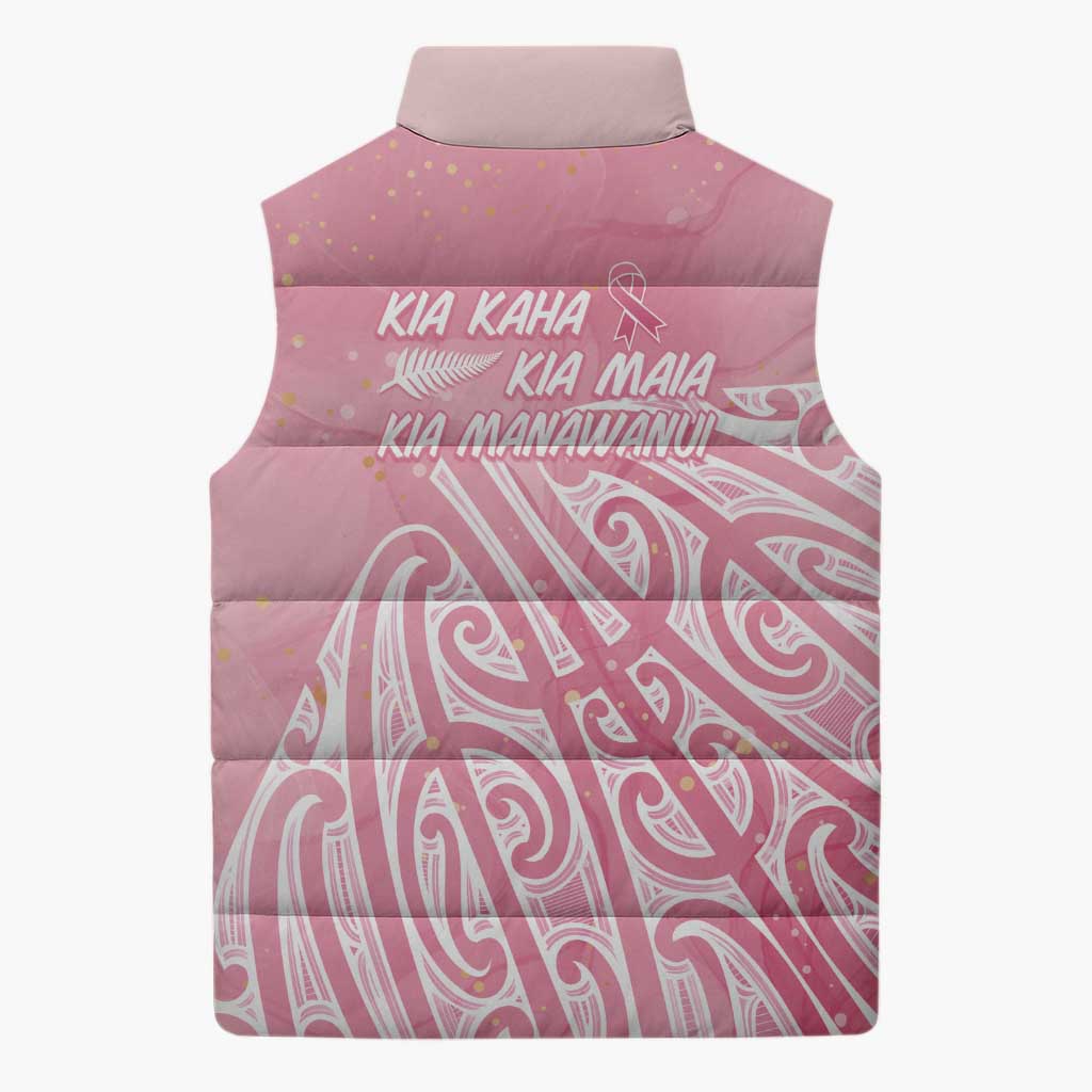 Breast Cancer Awareness Maori Sleeveless Puffer Jacket Kia Kaha Kia Maia Kia Manawanui - Polynesian Pride