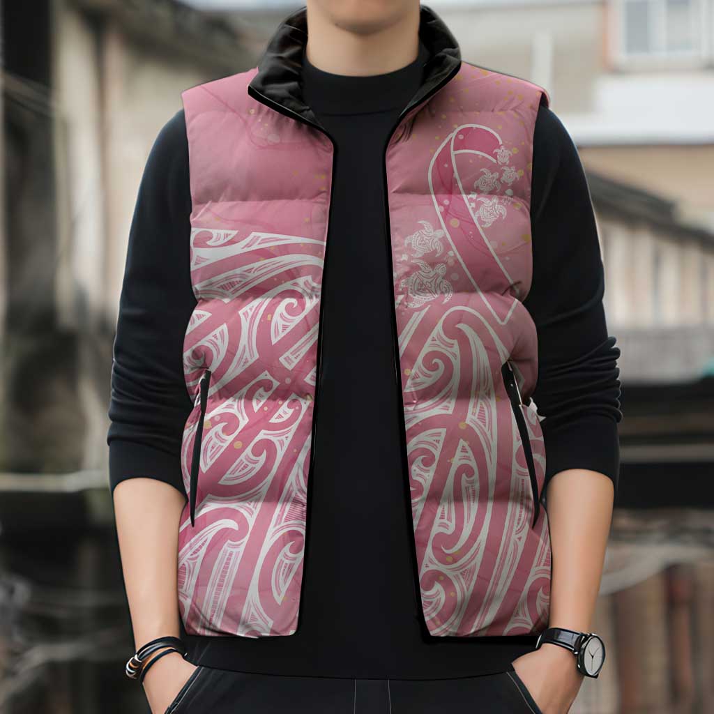 Breast Cancer Awareness Maori Sleeveless Puffer Jacket Kia Kaha Kia Maia Kia Manawanui - Polynesian Pride