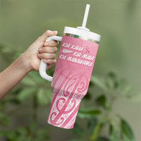 Breast Cancer Awareness Maori Tumbler With Handle Kia Kaha Kia Maia Kia Manawanui - Polynesian Pride