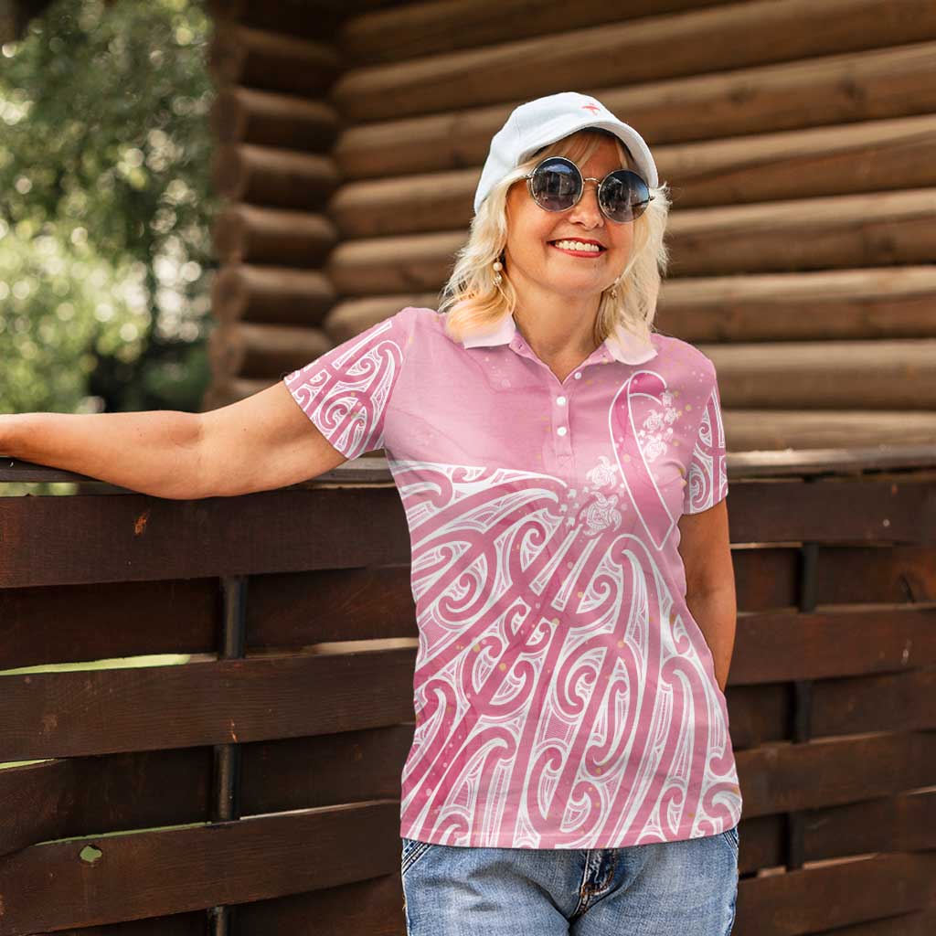 Breast Cancer Awareness Maori Women Polo Shirt Kia Kaha Kia Maia Kia Manawanui - Polynesian Pride
