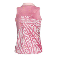 Breast Cancer Awareness Maori Women Sleeveless Polo Shirt Kia Kaha Kia Maia Kia Manawanui - Polynesian Pride