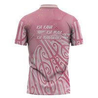 Breast Cancer Awareness Maori Zipper Polo Shirt Kia Kaha Kia Maia Kia Manawanui - Polynesian Pride