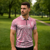 Breast Cancer Awareness Maori Zipper Polo Shirt Kia Kaha Kia Maia Kia Manawanui - Polynesian Pride