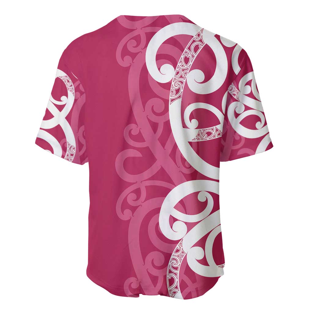 Breast Cancer Awareness Maori Baseball Jersey Koru Kowhaiwhai - Polynesian Pride