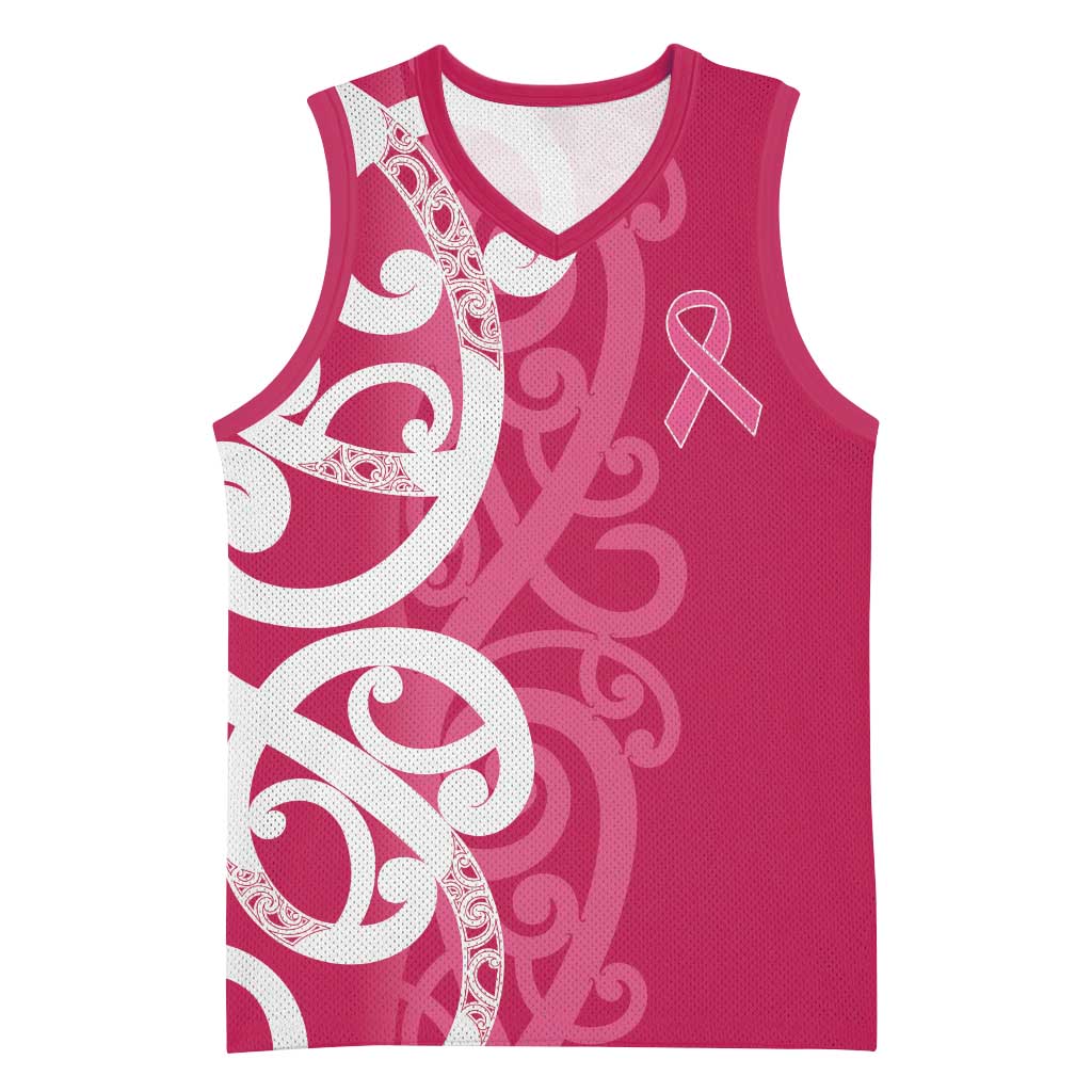 Breast Cancer Awareness Maori Basketball Jersey Koru Kowhaiwhai - Polynesian Pride