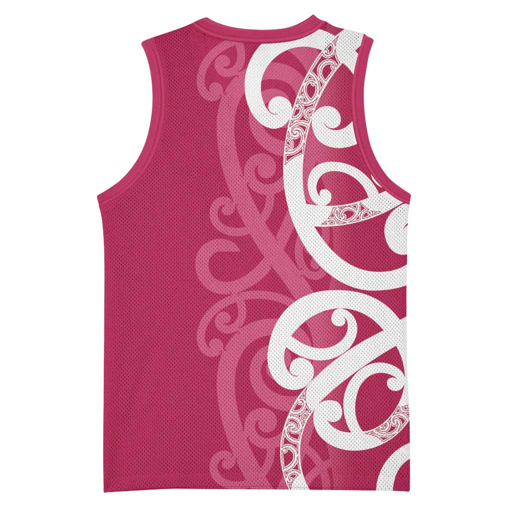 Breast Cancer Awareness Maori Basketball Jersey Koru Kowhaiwhai - Polynesian Pride
