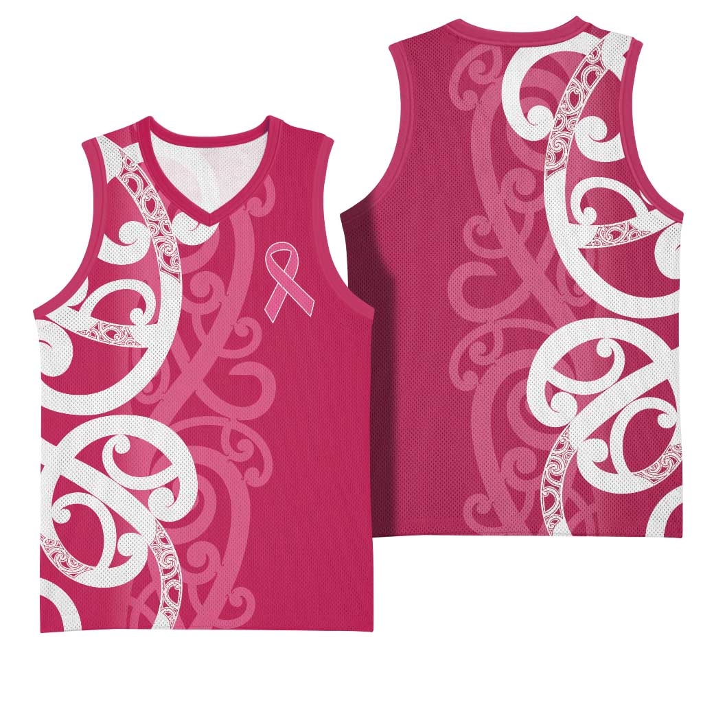 Breast Cancer Awareness Maori Basketball Jersey Koru Kowhaiwhai - Polynesian Pride