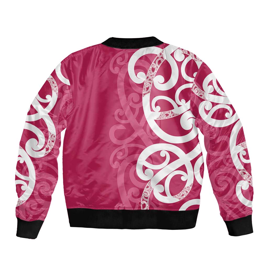 Breast Cancer Awareness Maori Bomber Jacket Koru Kowhaiwhai - Polynesian Pride