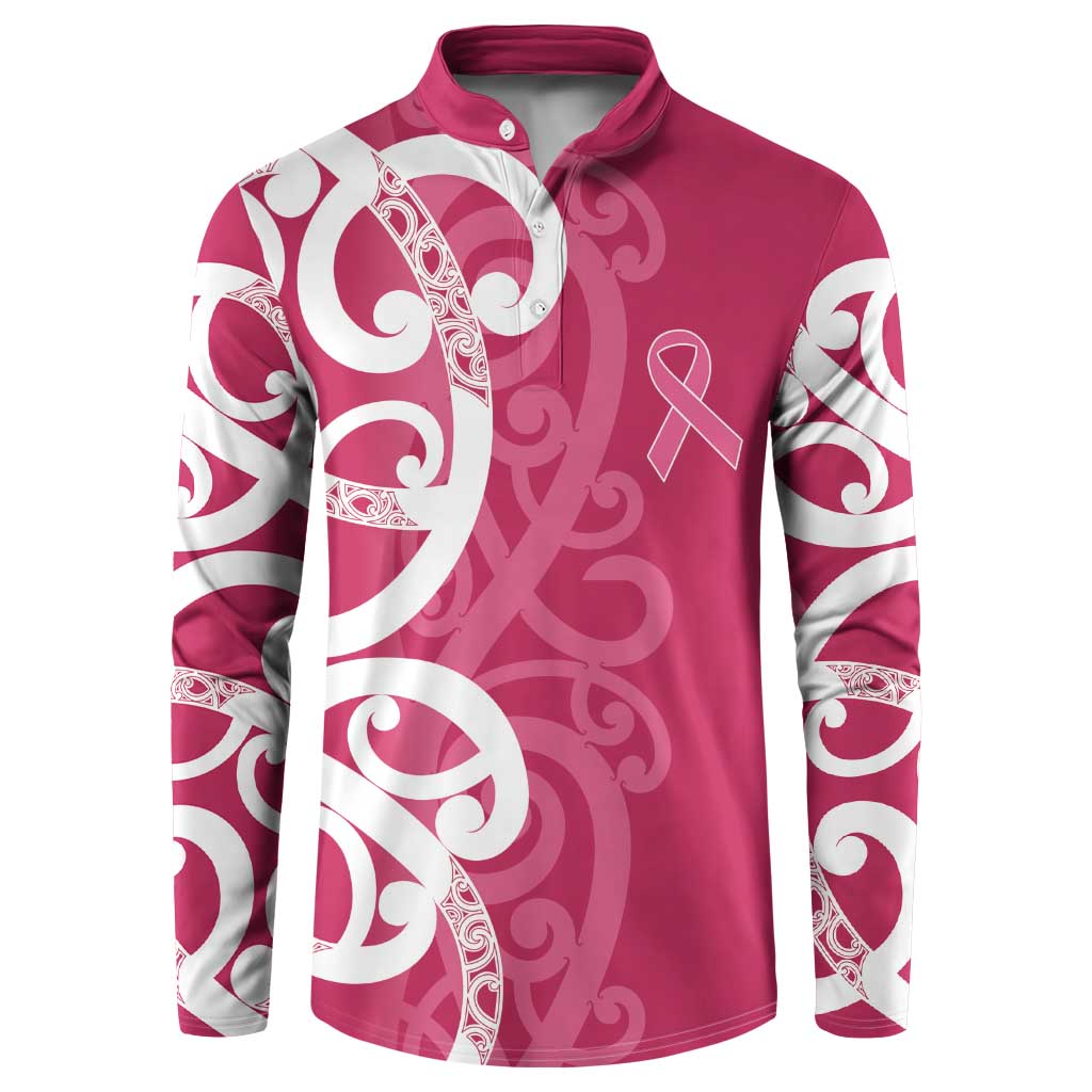 Breast Cancer Awareness Maori Button Sweatshirt Koru Kowhaiwhai - Polynesian Pride