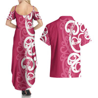 Breast Cancer Awareness Maori Couples Matching Summer Maxi Dress and Hawaiian Shirt Koru Kowhaiwhai - Polynesian Pride