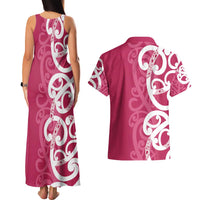 Breast Cancer Awareness Maori Couples Matching Tank Maxi Dress and Hawaiian Shirt Koru Kowhaiwhai - Polynesian Pride