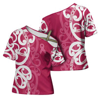 Breast Cancer Awareness Maori Cross Shoulder Shirt Koru Kowhaiwhai - Polynesian Pride