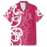 Breast Cancer Awareness Maori Family Matching Off Shoulder Short Dress and Hawaiian Shirt Koru Kowhaiwhai - Polynesian Pride