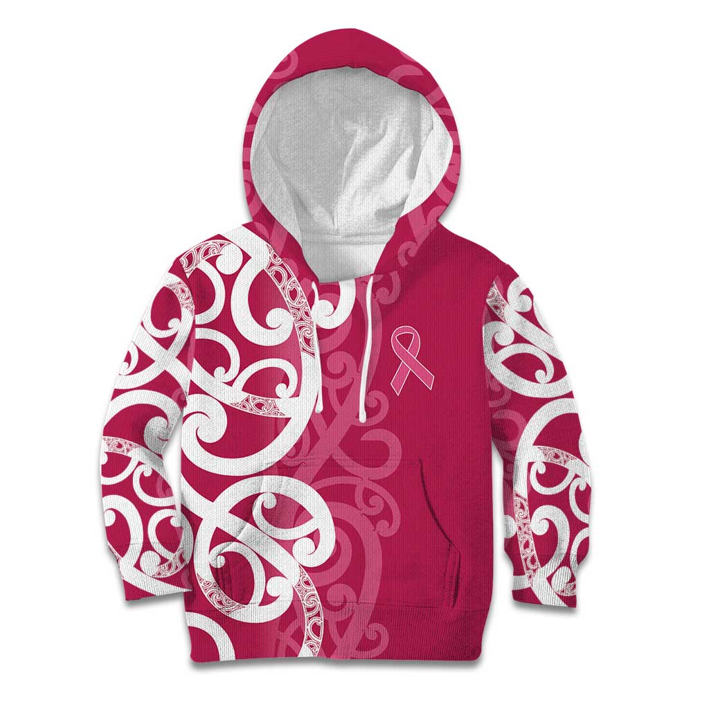 Breast Cancer Awareness Maori Kid Hoodie Koru Kowhaiwhai - Polynesian Pride