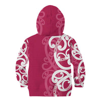 Breast Cancer Awareness Maori Kid Hoodie Koru Kowhaiwhai - Polynesian Pride