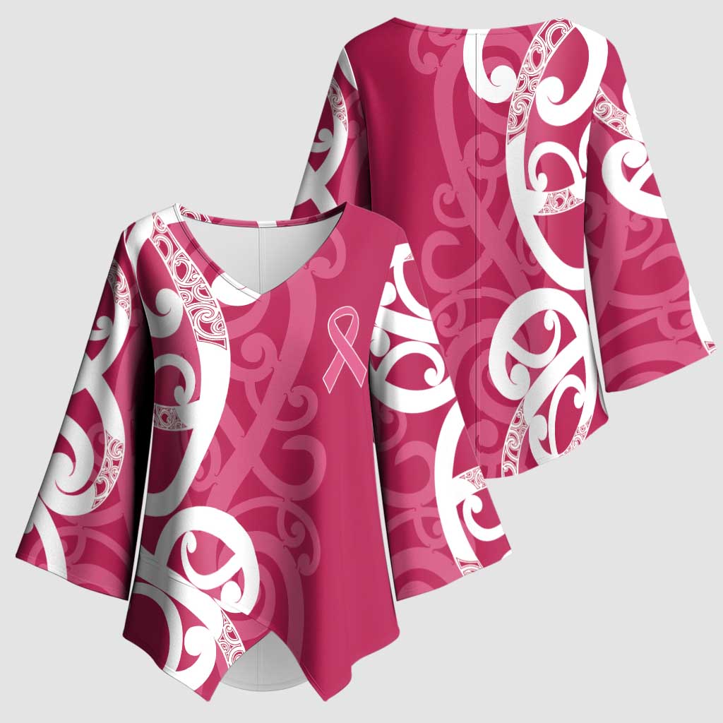 Breast Cancer Awareness Maori Kimono Sleeve Blouse Koru Kowhaiwhai - Polynesian Pride