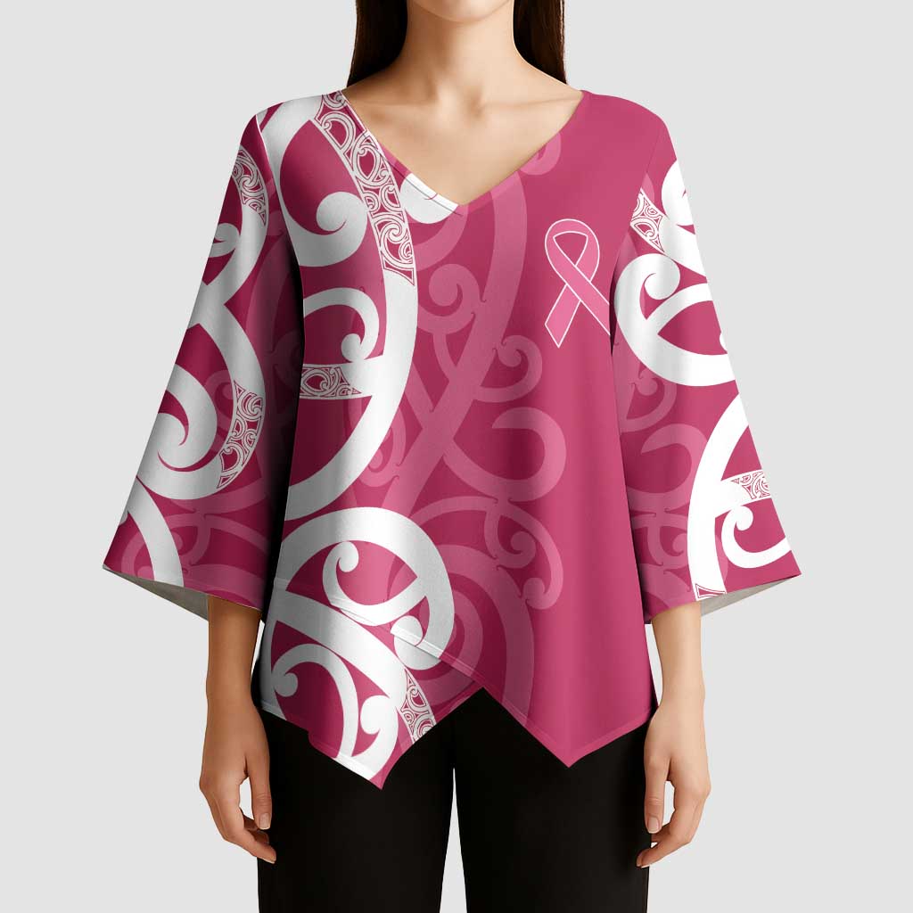 Breast Cancer Awareness Maori Kimono Sleeve Blouse Koru Kowhaiwhai - Polynesian Pride