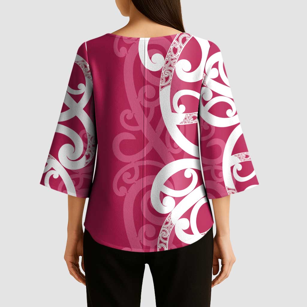 Breast Cancer Awareness Maori Kimono Sleeve Blouse Koru Kowhaiwhai - Polynesian Pride