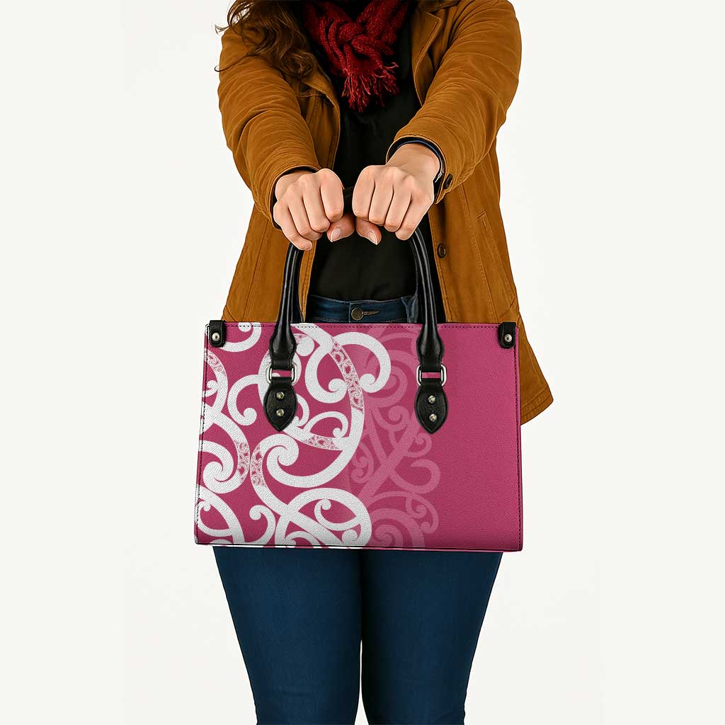 Breast Cancer Awareness Maori Leather Bag Koru Kowhaiwhai - Polynesian Pride