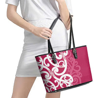 Breast Cancer Awareness Maori Leather Tote Bag Koru Kowhaiwhai - Polynesian Pride