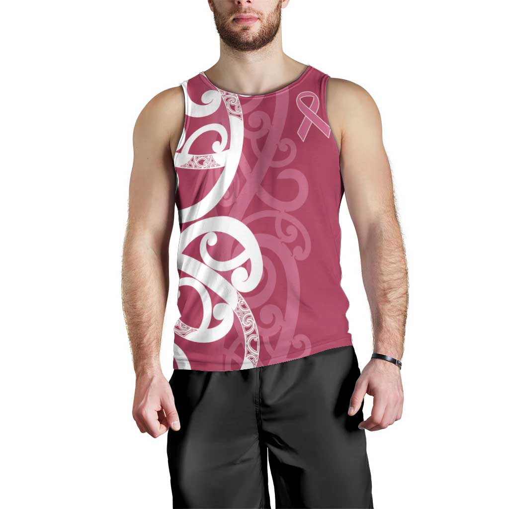 Breast Cancer Awareness Maori Men Tank Top Koru Kowhaiwhai - Polynesian Pride