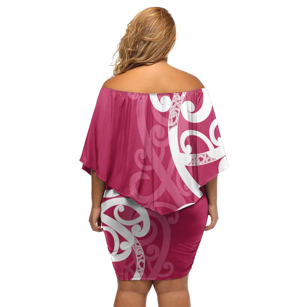 Breast Cancer Awareness Maori Off Shoulder Short Dress Koru Kowhaiwhai - Polynesian Pride