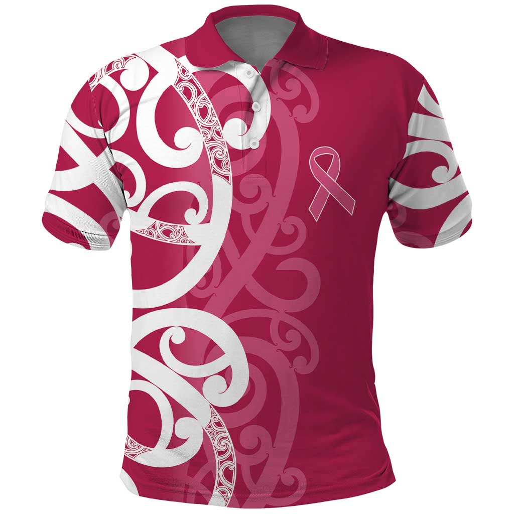 Breast Cancer Awareness Maori Polo Shirt Koru Kowhaiwhai - Polynesian Pride