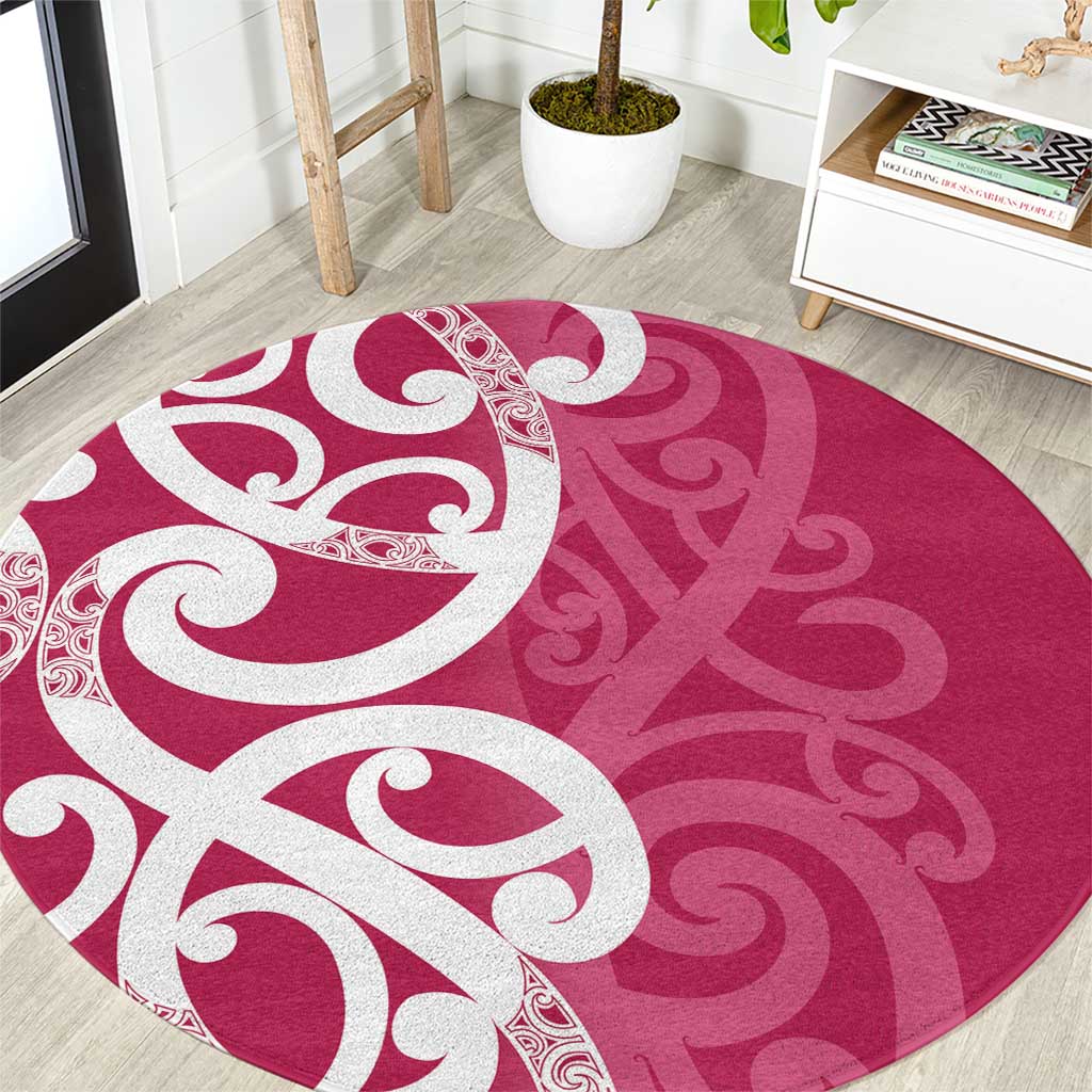 Breast Cancer Awareness Maori Round Carpet Koru Kowhaiwhai - Polynesian Pride