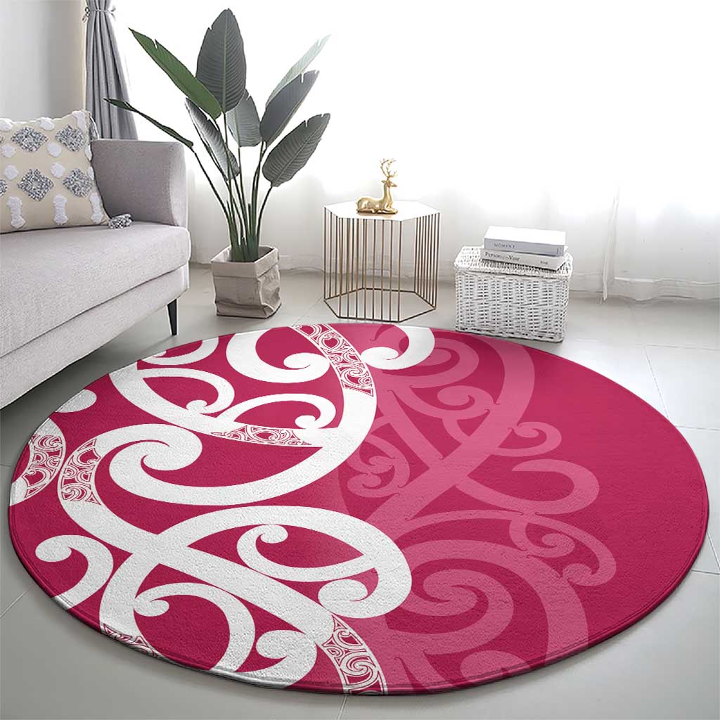 Breast Cancer Awareness Maori Round Carpet Koru Kowhaiwhai - Polynesian Pride