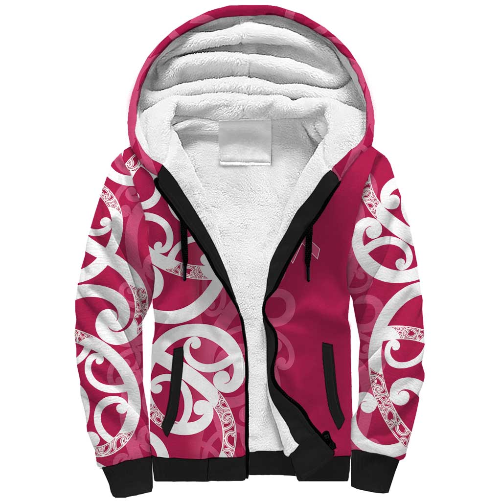 Breast Cancer Awareness Maori Sherpa Hoodie Koru Kowhaiwhai - Polynesian Pride