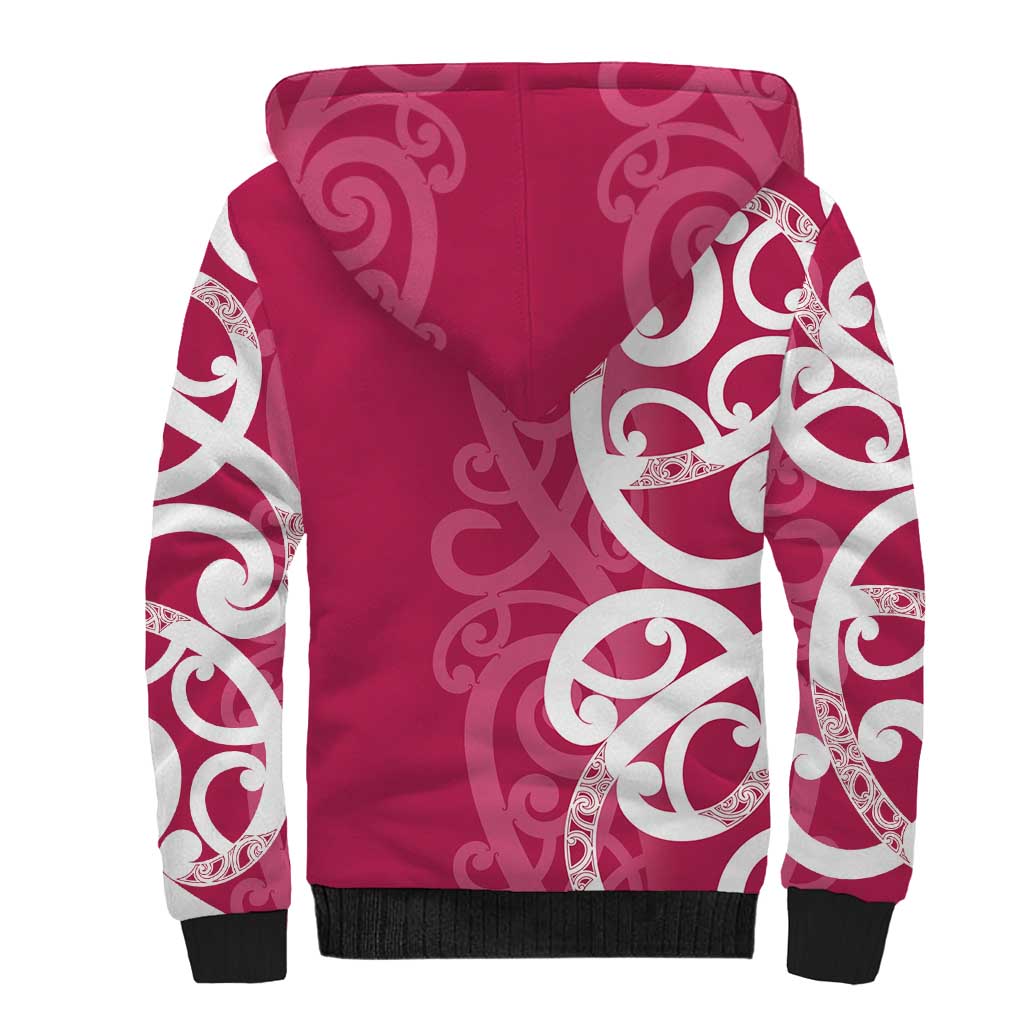 Breast Cancer Awareness Maori Sherpa Hoodie Koru Kowhaiwhai - Polynesian Pride