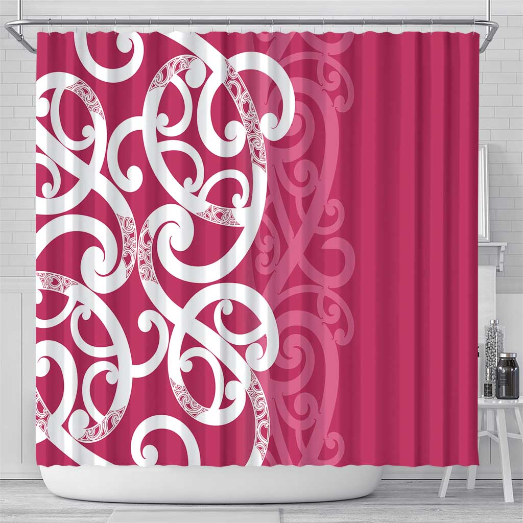 Breast Cancer Awareness Maori Shower Curtain Koru Kowhaiwhai - Polynesian Pride